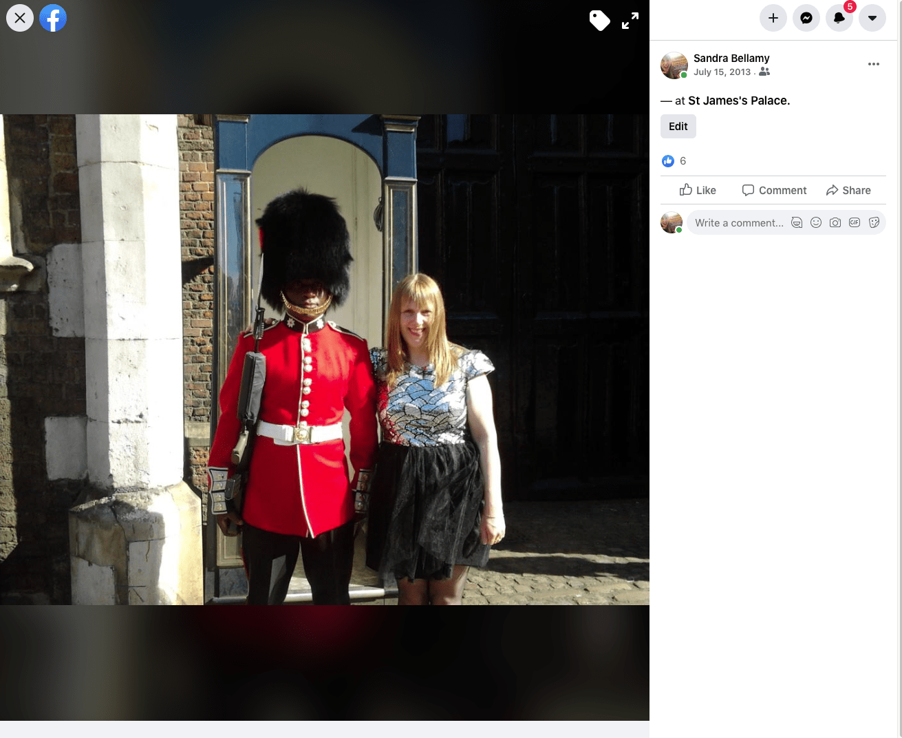 Sandra Bellamy With Guard outside St James's Palace